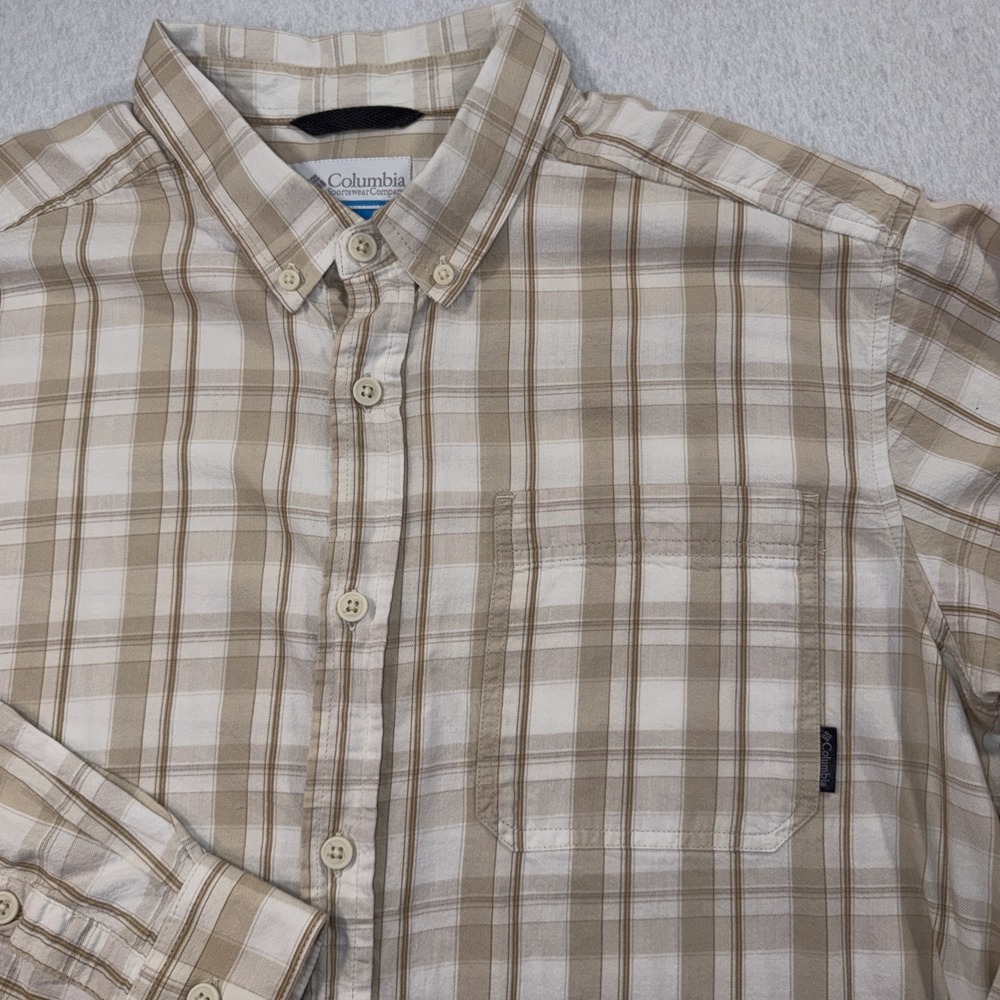 Columbia Men's Long Sleeve Beige Plaid Button Down Collared Shirt Size Large